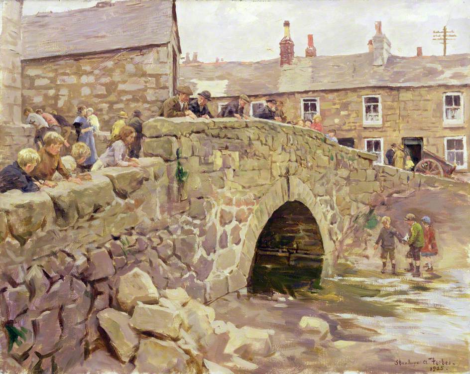 Image of painting of a stone bridge