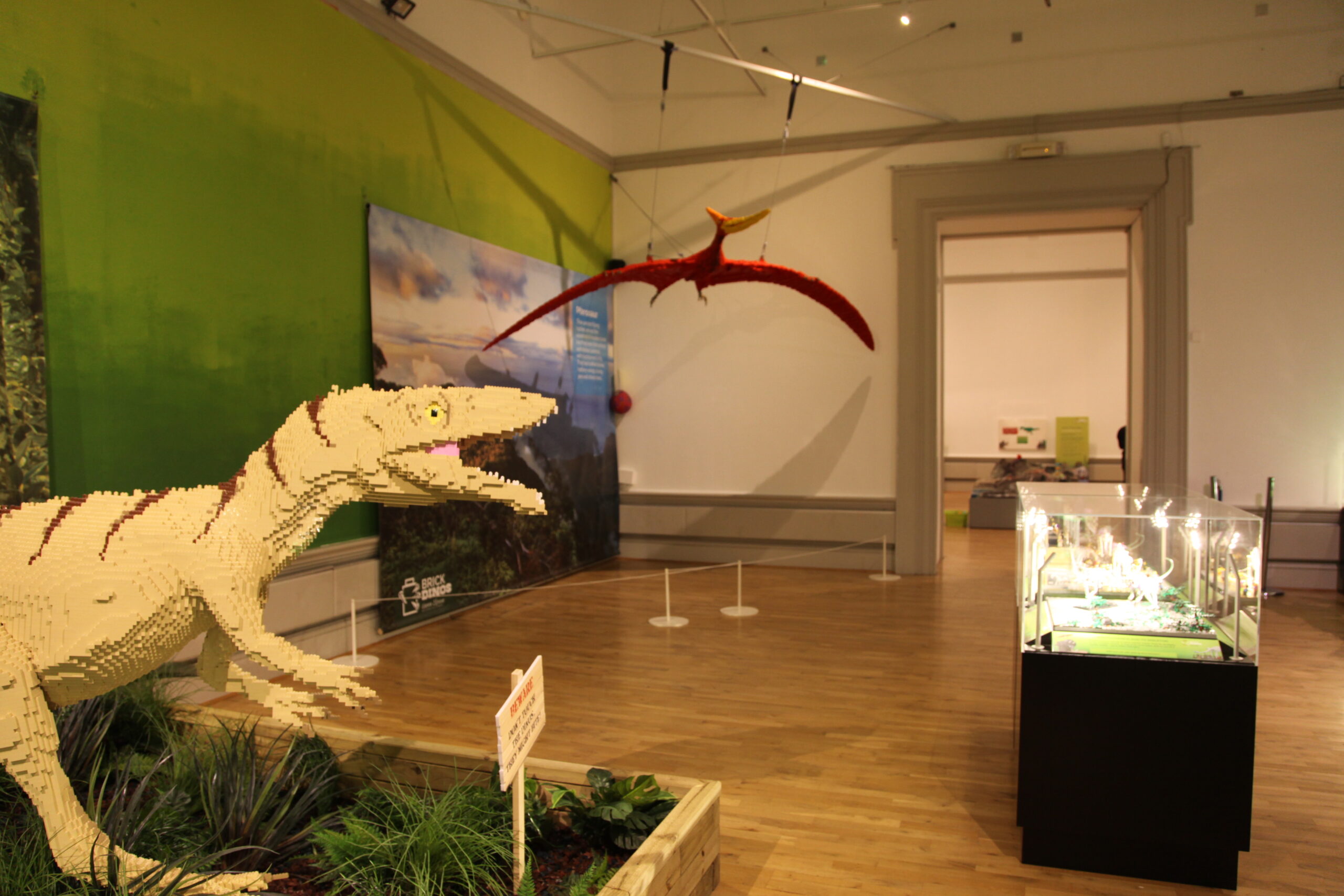 An exhibition of dinosaurs made out of Lego. 