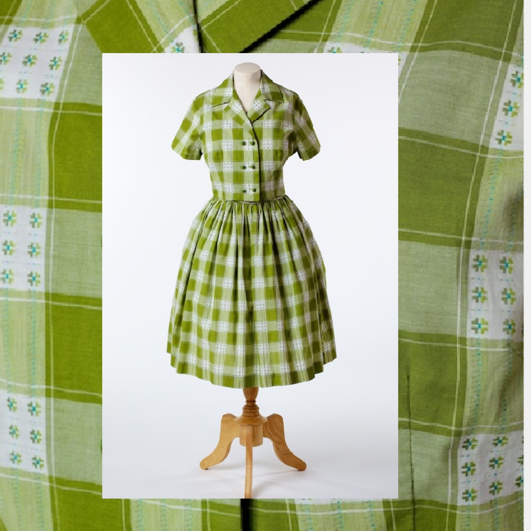A green and white checkered dress.