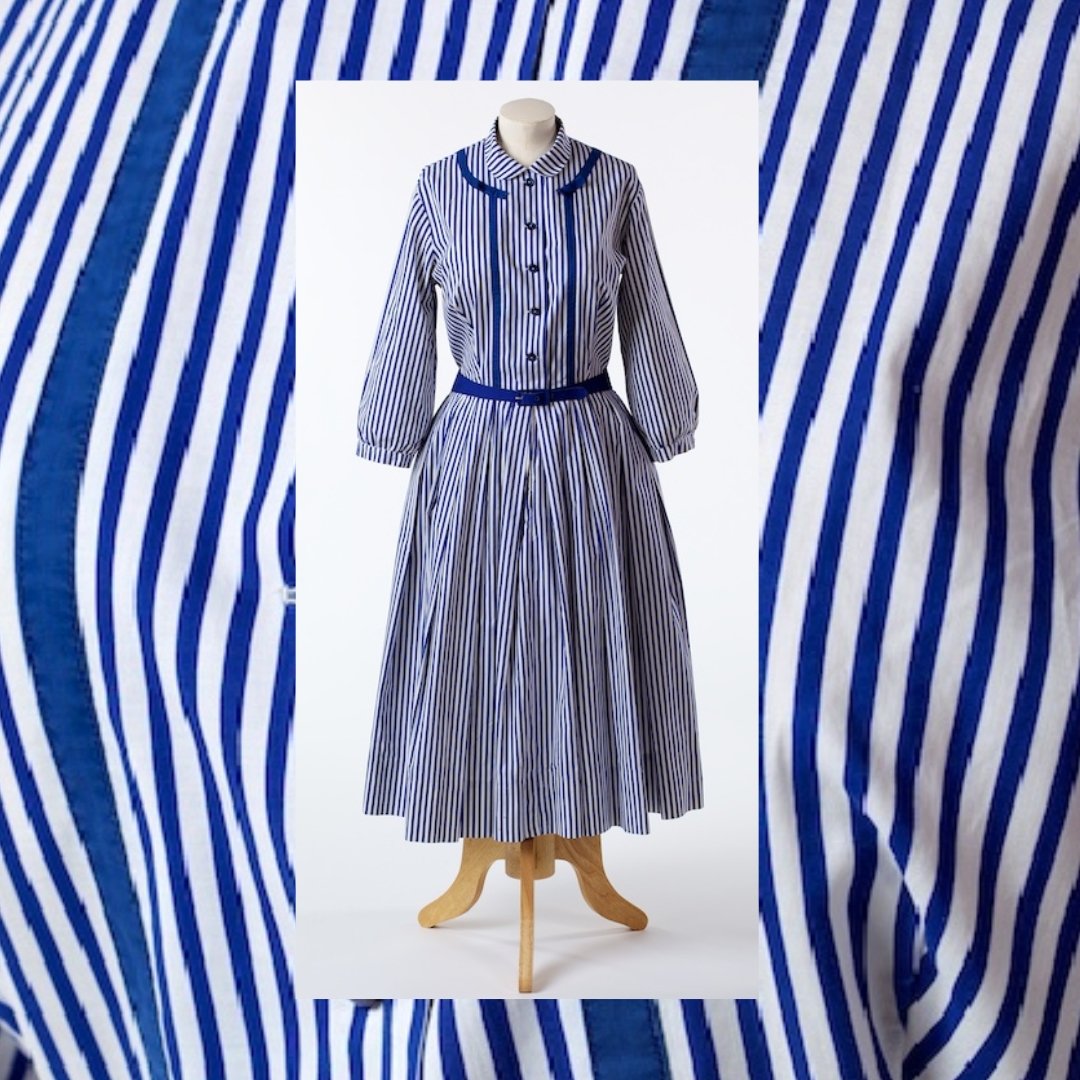 A blue and white pinstriped dress.