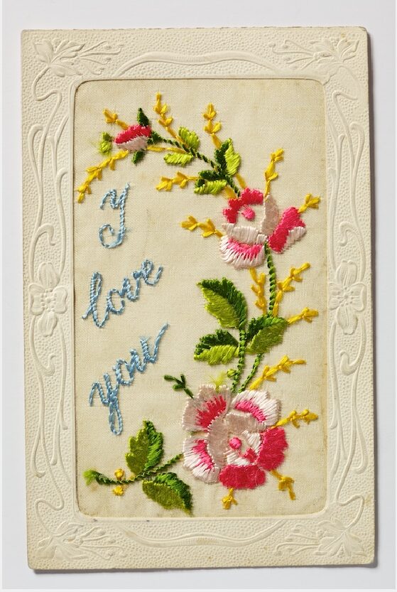A floral embroidered post card.