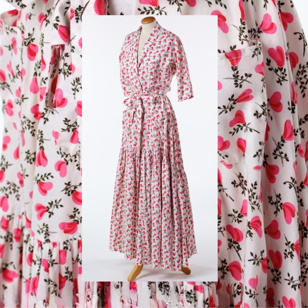 A pink and white floral patterned dress.