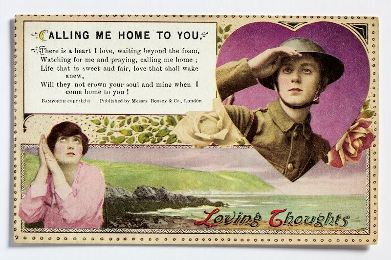 A postcard featuring pictures of two people and a loving message.