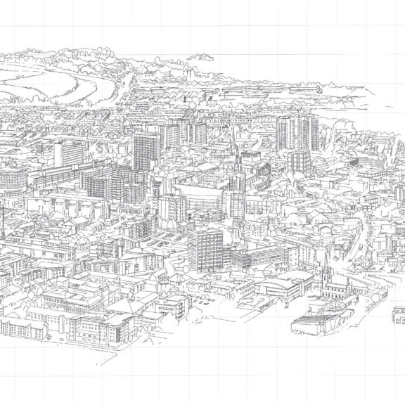 Image of a sketch of Preston by artist Gavin Renshaw