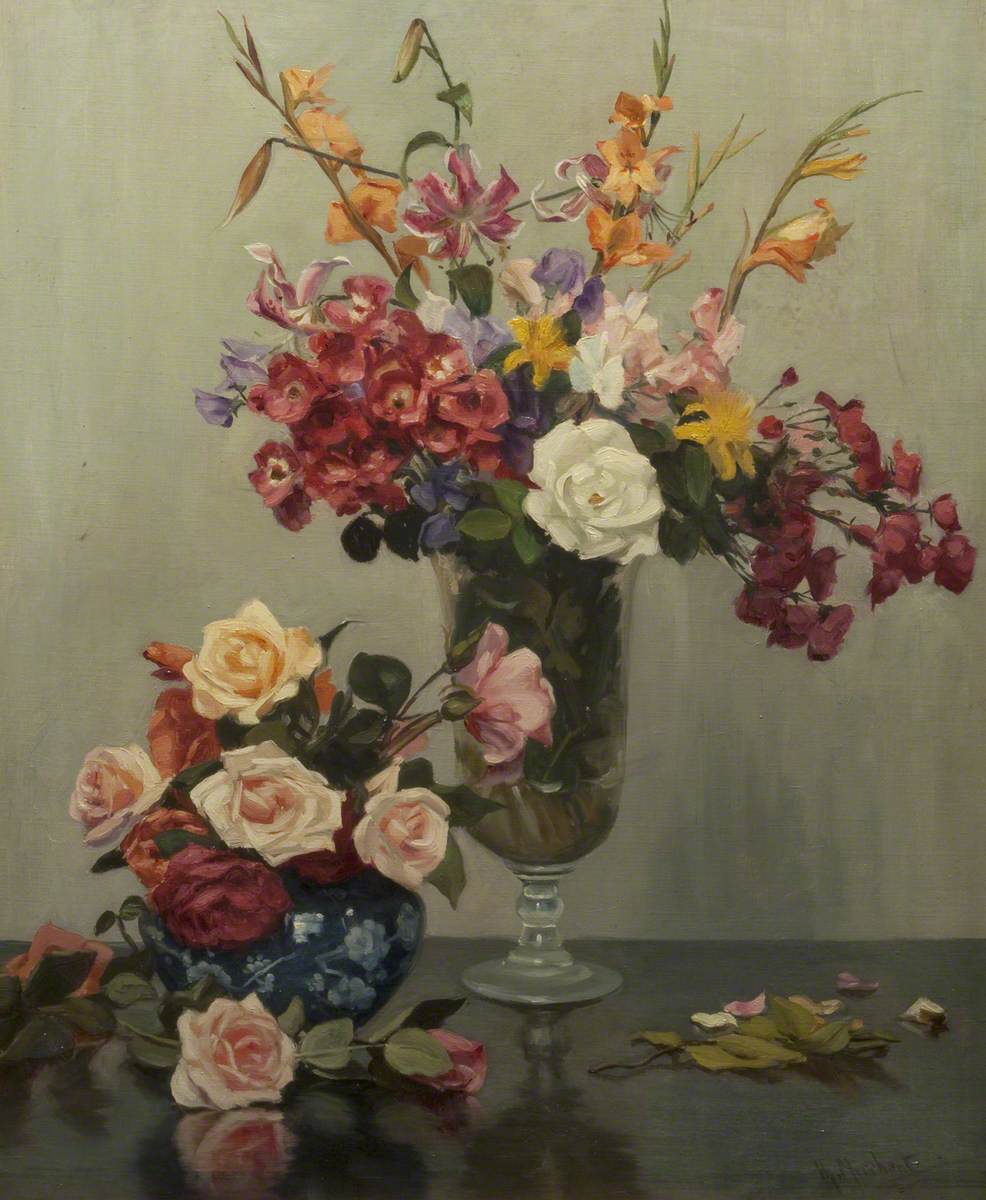 A painting of colourful summer flowers.