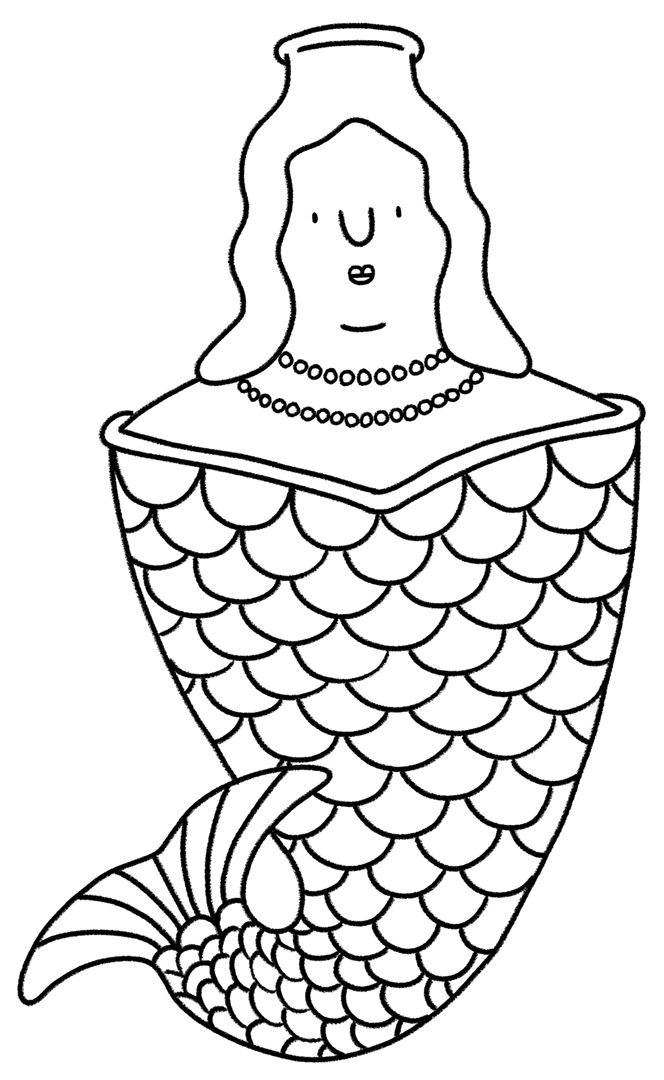 Drawing of a mermaid scent bottle