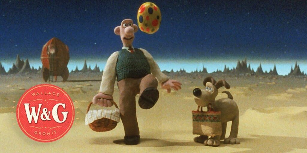 Wallace and Gromit on the moon.