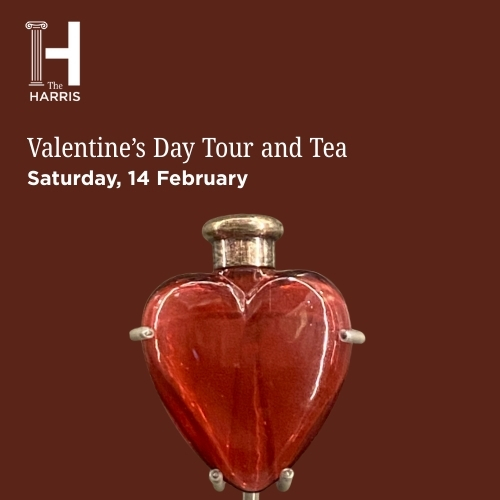 Valentines Day red graphic including a heart shaped scent bottle