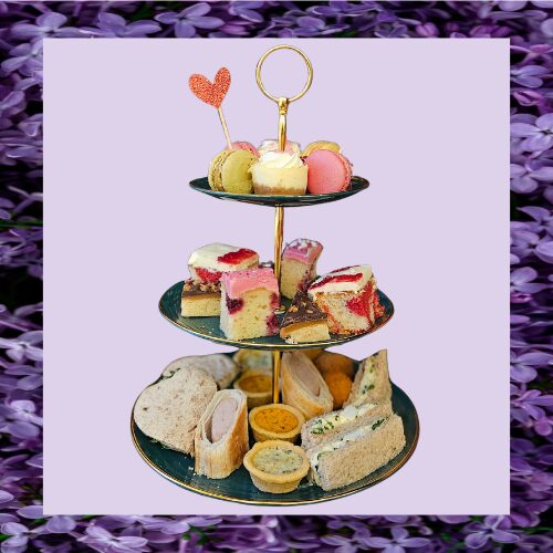 Purple image of an afternoon tea.