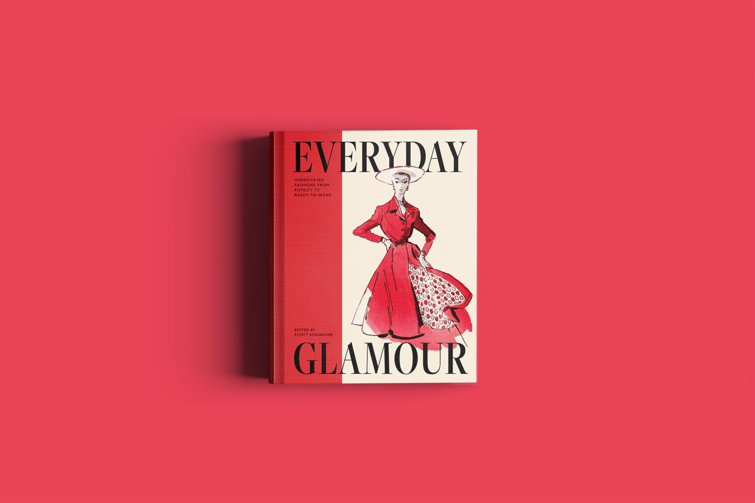 Cover of "Everyday Glamour" depicting a vintage fashion illustration of a woman in a red dress and wide-brim hat, exuding elegance and style.