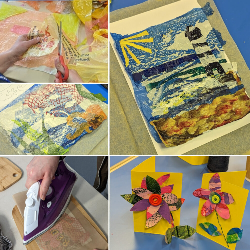 A diverse group of people happily holding pencils with colorful doodles and stars in the background. The words "Let's Doodle" are playfully written.