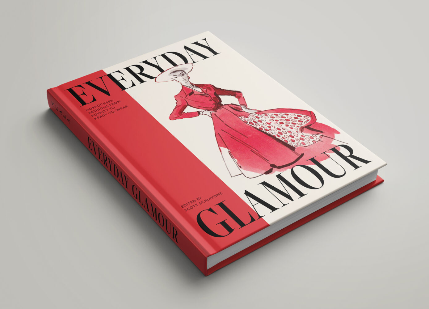 Cover of "Everyday Glamour" depicting a vintage fashion illustration of a woman in a red dress and wide-brim hat, exuding elegance and style.