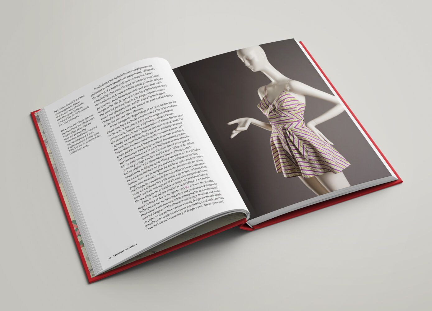 Cover of "Everyday Glamour" depicting a vintage fashion illustration of a woman in a red dress and wide-brim hat, exuding elegance and style.