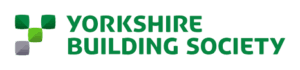 Logo of Yorkshire Building Society with green text on a white background. To the left are four geometric shapes in shades of green and gray.