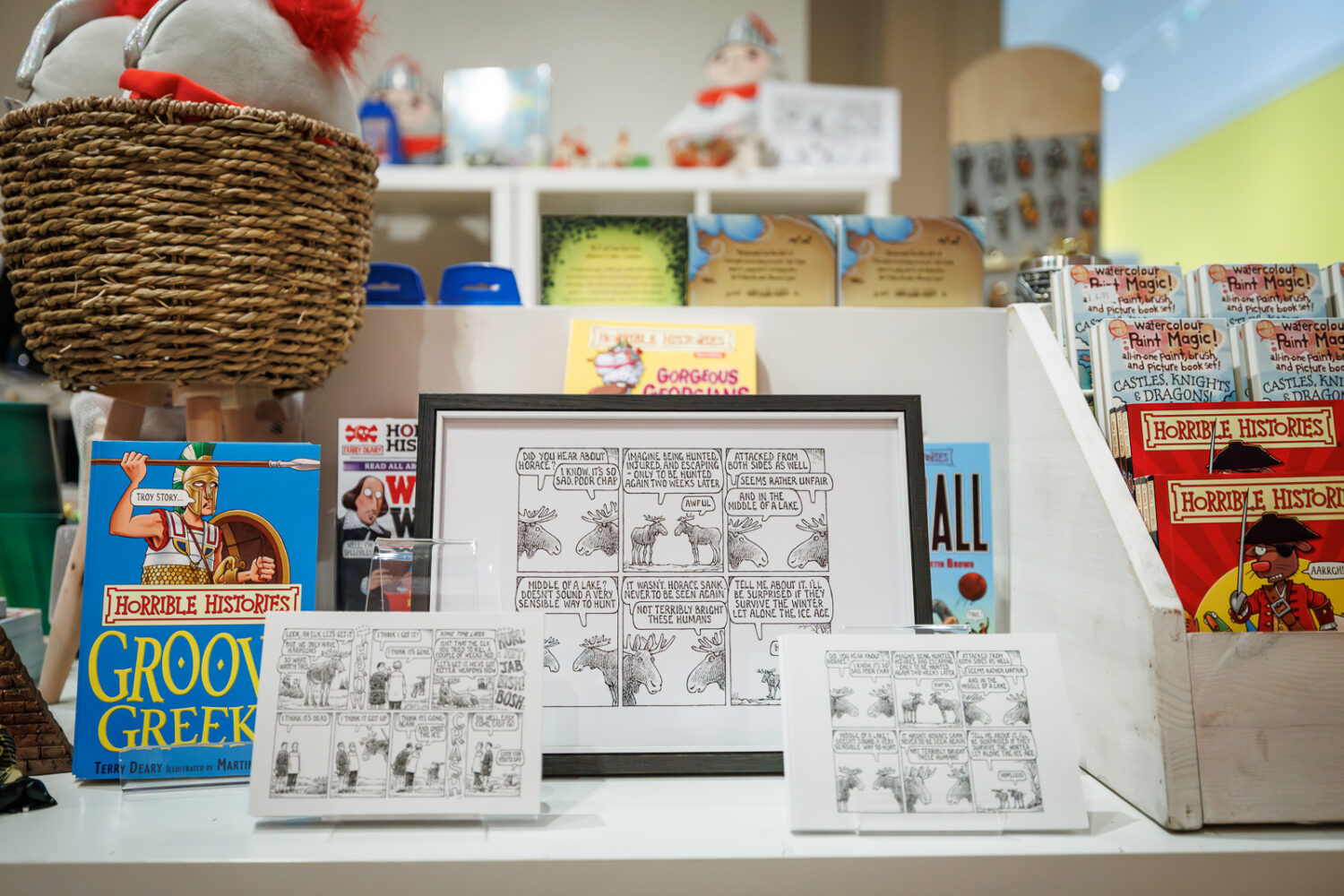 A collage picture of shop items with a historical theme.