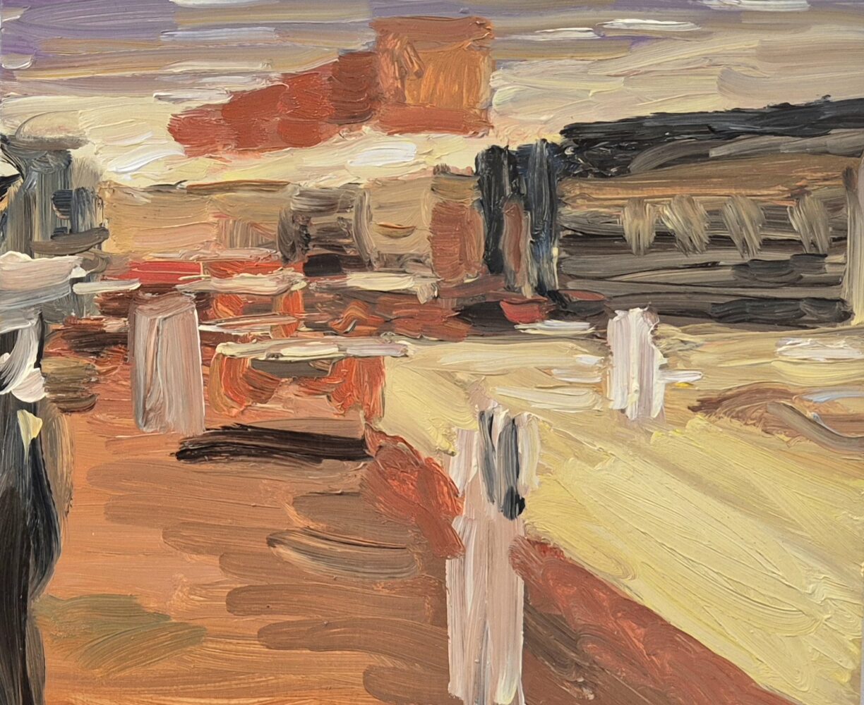Image of a colourful sunrise palette painting.