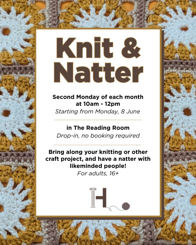 Yellow and brown Knit & Natter poster