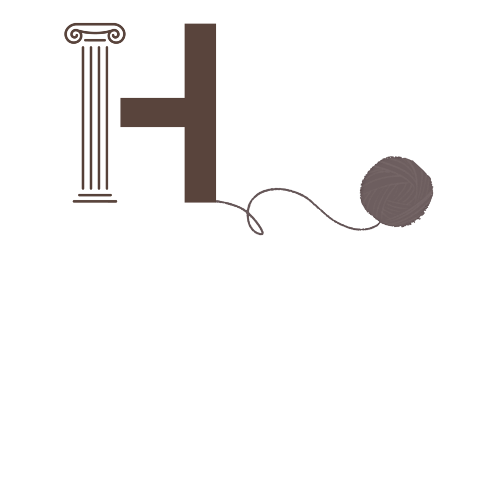 Image of The Harris 'H'logo with a ball of wool attached.