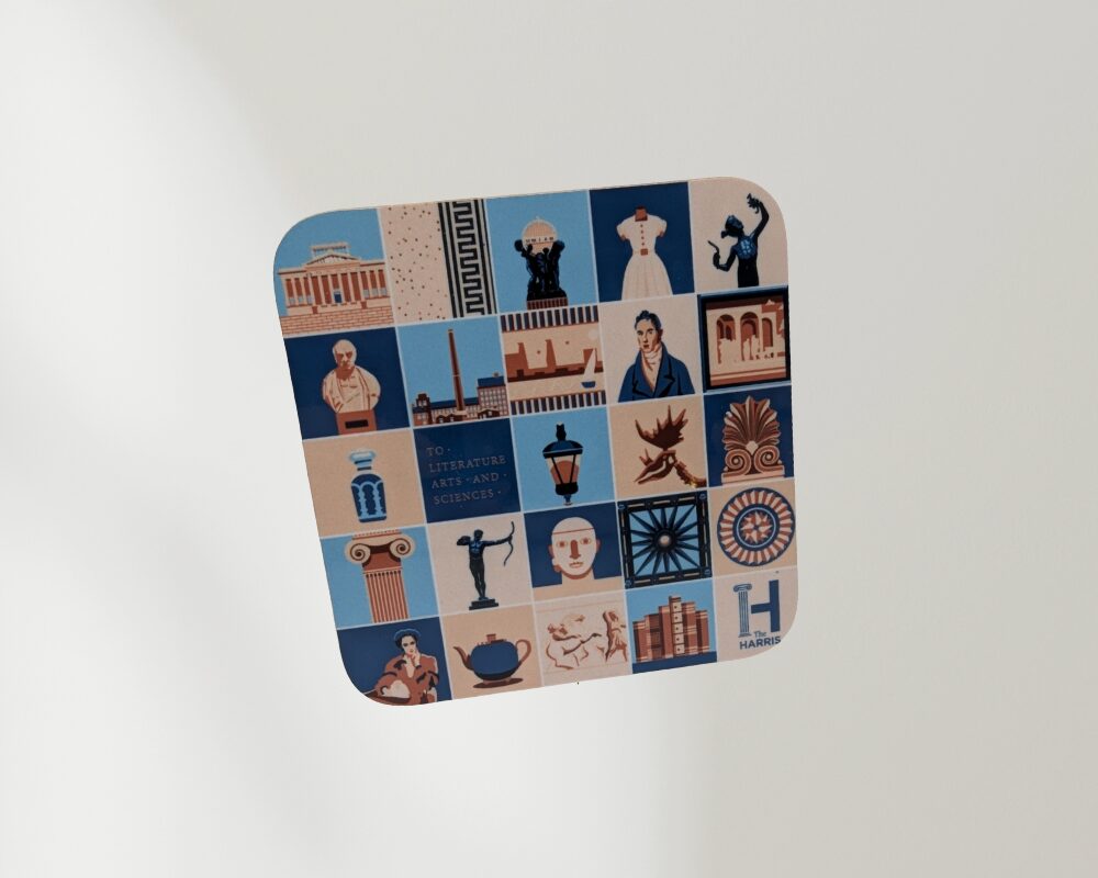 A square promotional print featuring a grid of illustrated tiles inspired by The Harris.