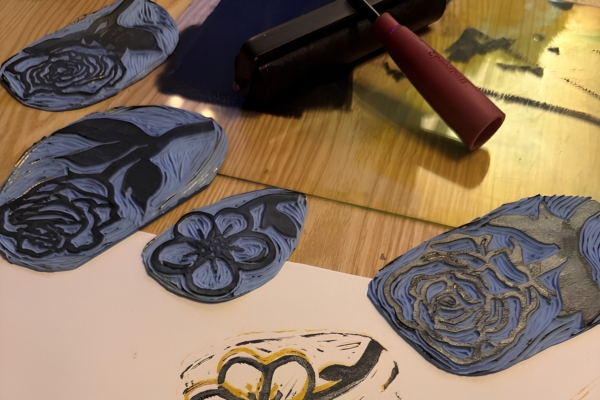 Ink printing on paper of flowers