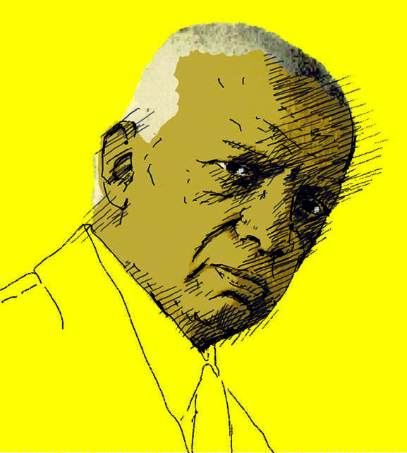 Artwork featuring Carter G Woodson on a bright yellow background.
