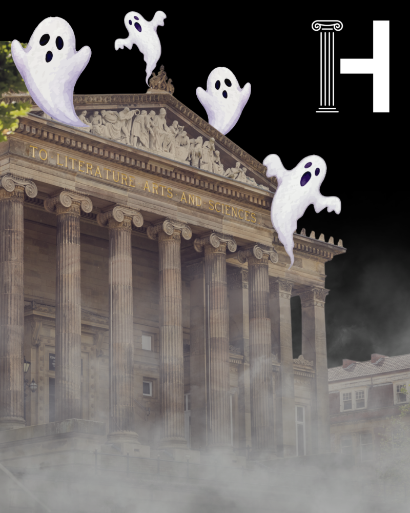 Image of ghosts and The Harris building